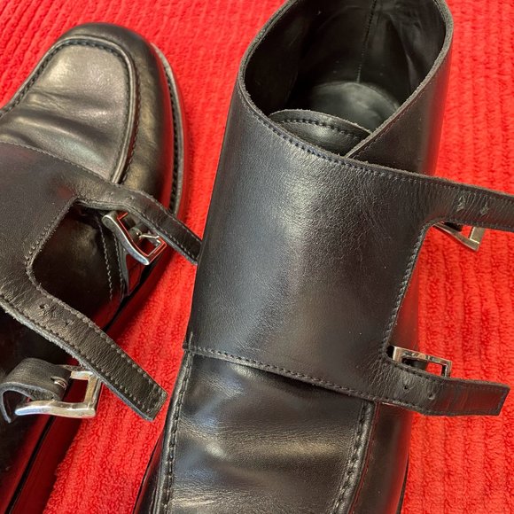 Prada Mens Buckle Boots Black Leather Mid Calf Round Toe Made In Italy - Picture 14 of 16